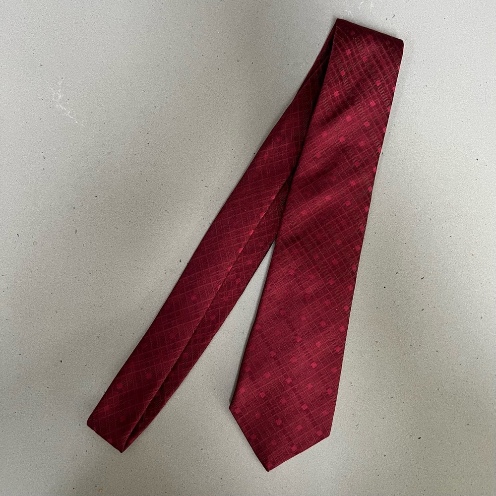 Burberry Burgundy Checkered Plaid Pattern Tie